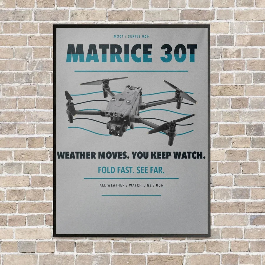 DJI Matrice 30T vertical canvas print - framed - light gray background