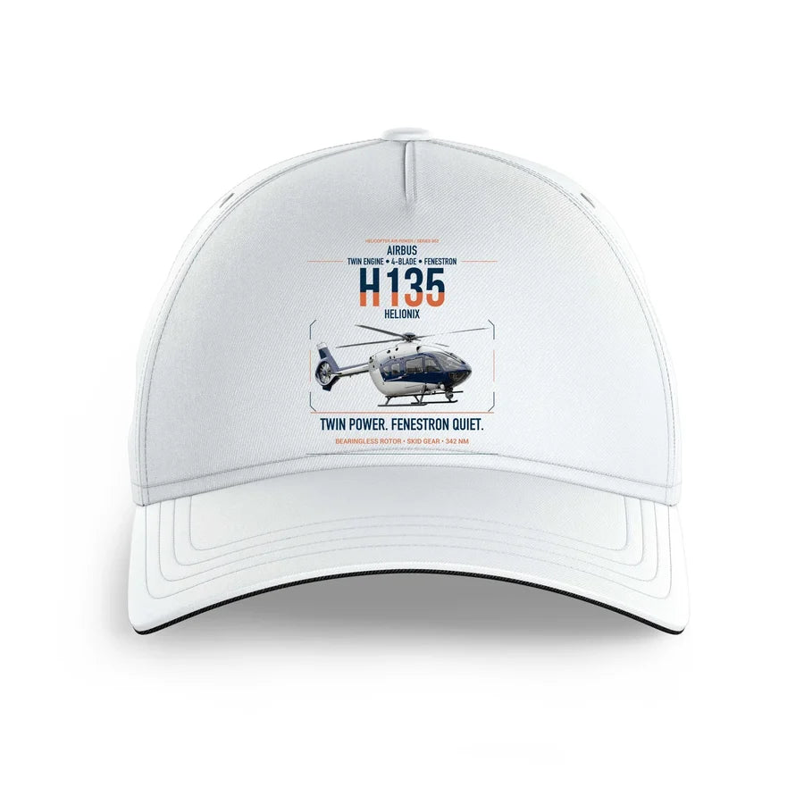 Airbus H135 design on white printed hat