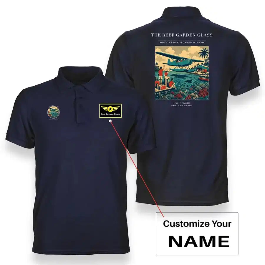 VINTAGE G4410 - The Reef Garden Glass - Double-Side Polo T-Shirt design on navyblue+name