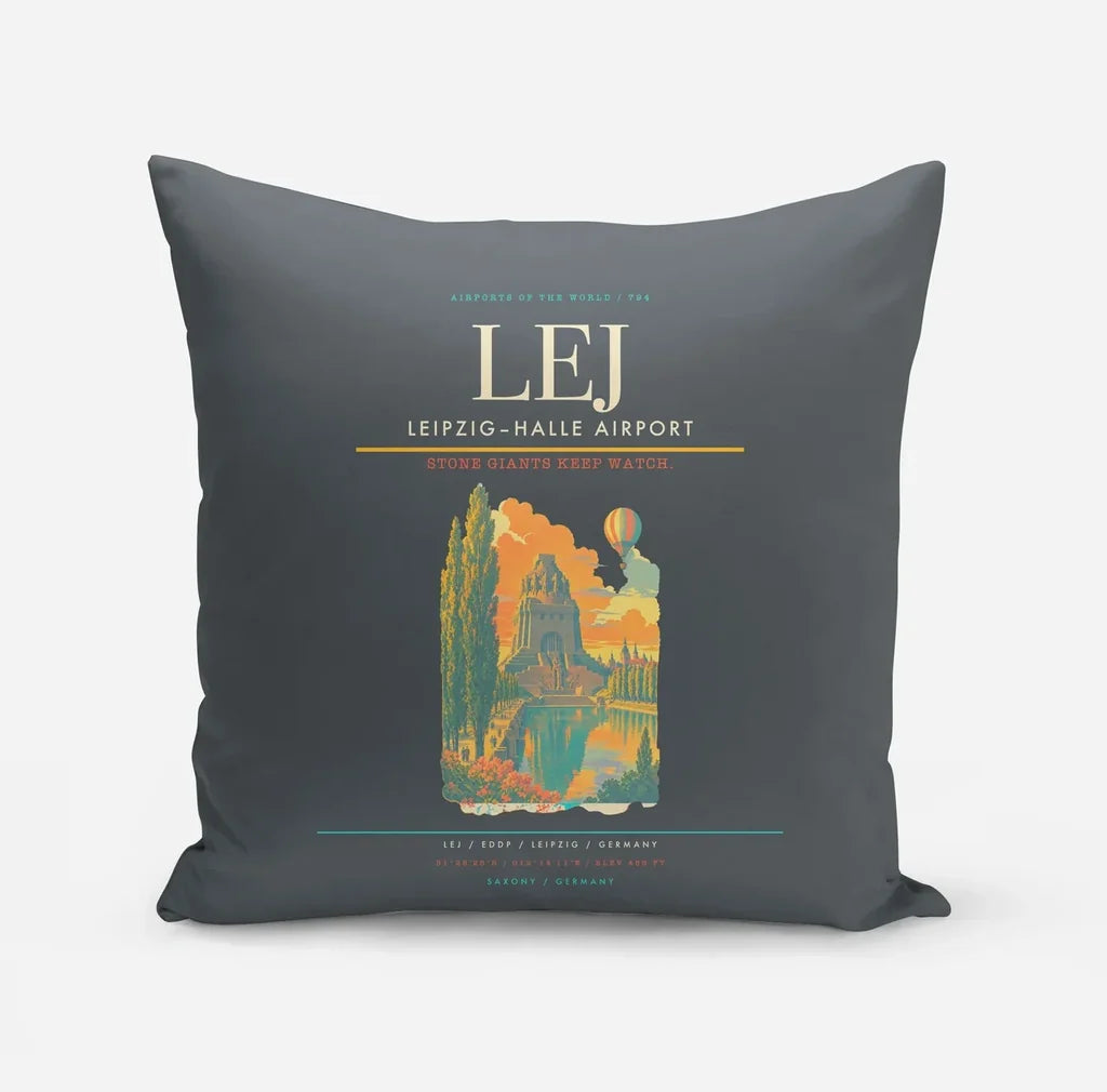 Leipzig–Halle Airport (LEJ) design on gray pillow