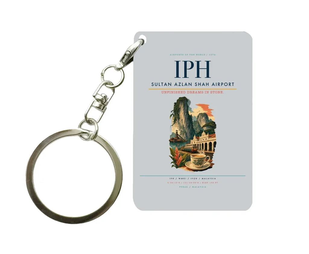Sultan Azlan Shah Airport (IPH) design on light gray key chain
