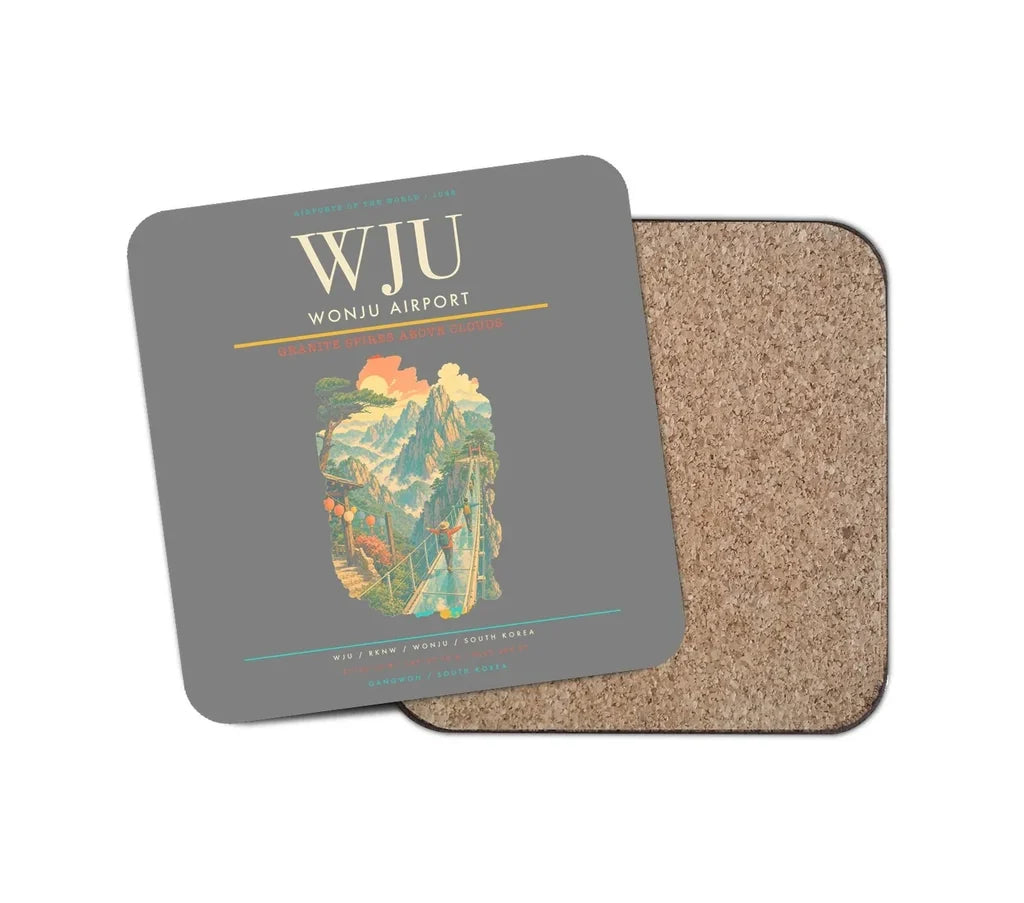 Wonju Airport (WJU) design on gray 1 piece coaster