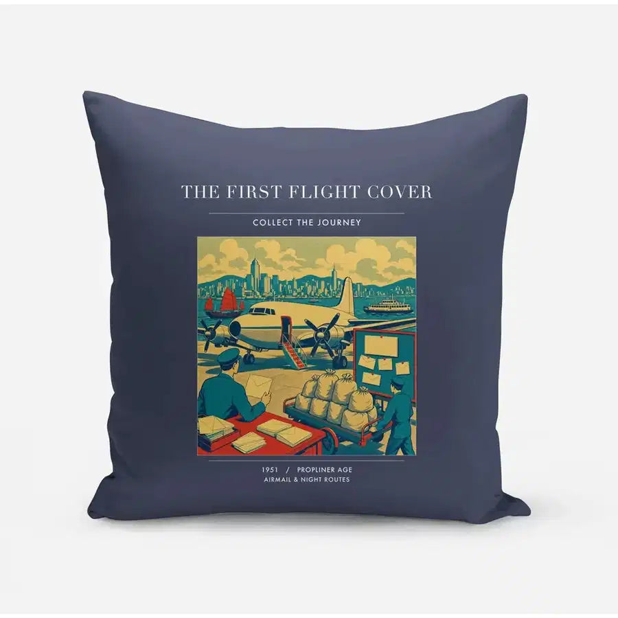 VINTAGE G4107 - The First Flight Cover - Designed Pillows design on navyblue
