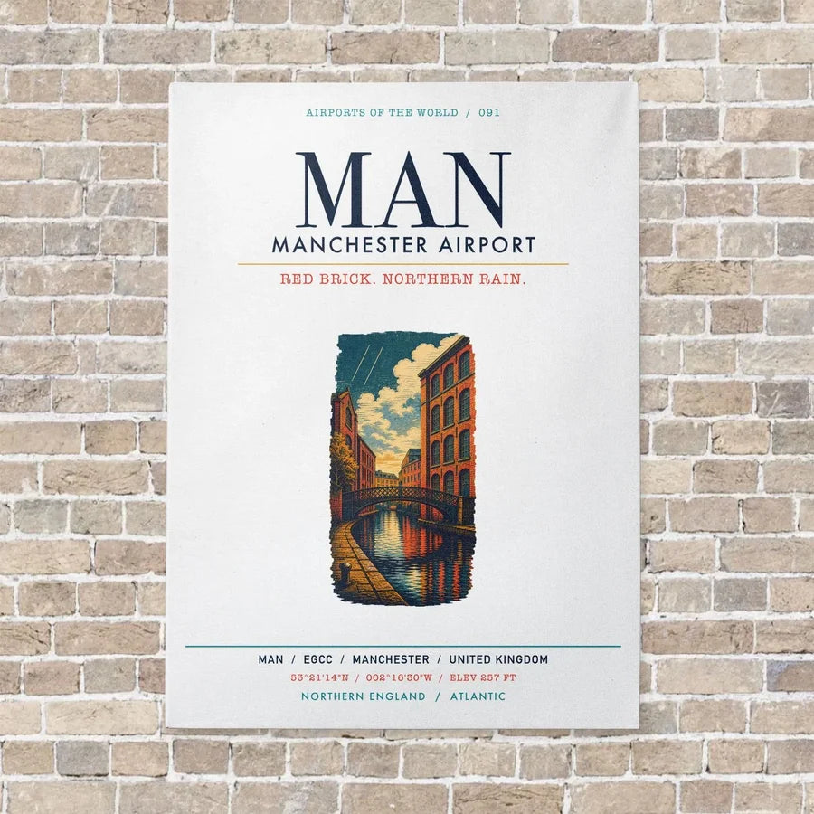 Manchester Airport MAN vertical canvas print - no frame - white background