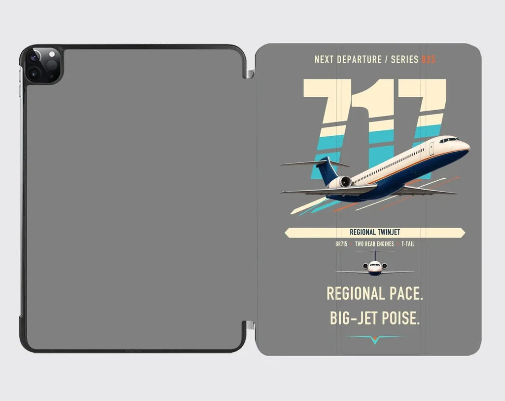 Boeing 717-200 design on gray ipad tablet case