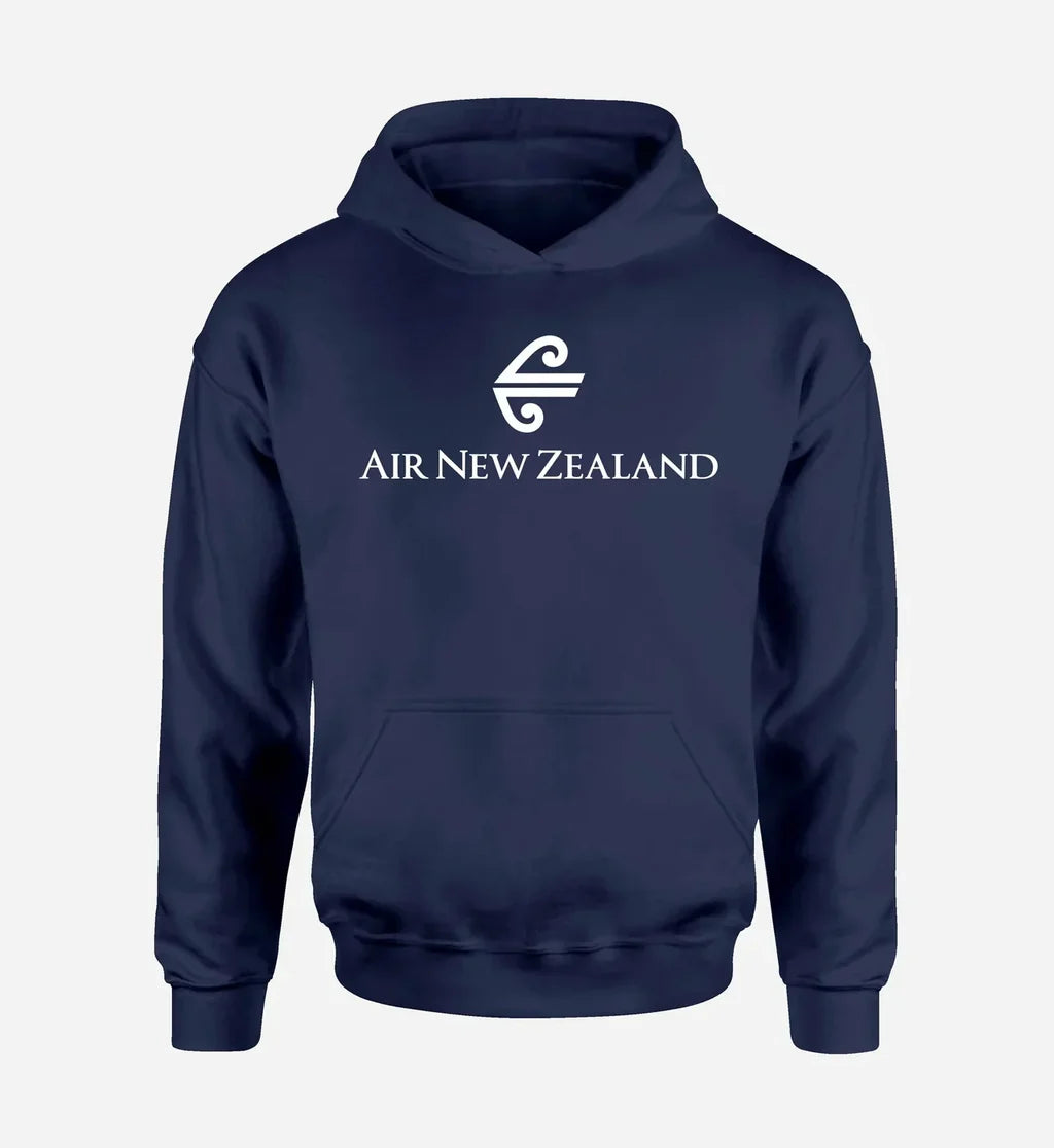 Air New Zealand Airlines logo printed on navy blue hoodie