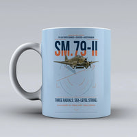 Thumbnail for Savoia-Marchetti SM.79-II Sparviero design on light blue ceramic mug, double-side print