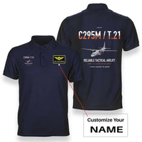 Thumbnail for Airbus C295M T.21 design on navy blue+name double-side polo t-shirt, double-side print