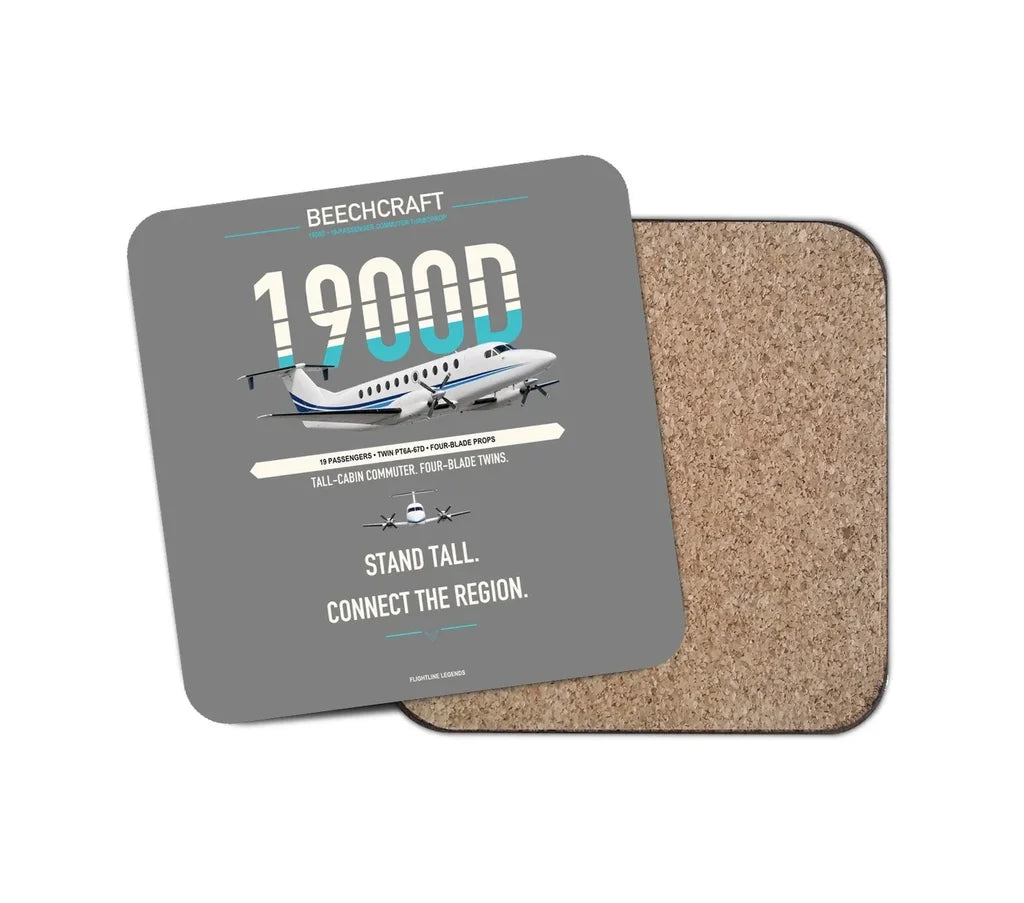 Beechcraft 1900D design on gray 1 piece coaster