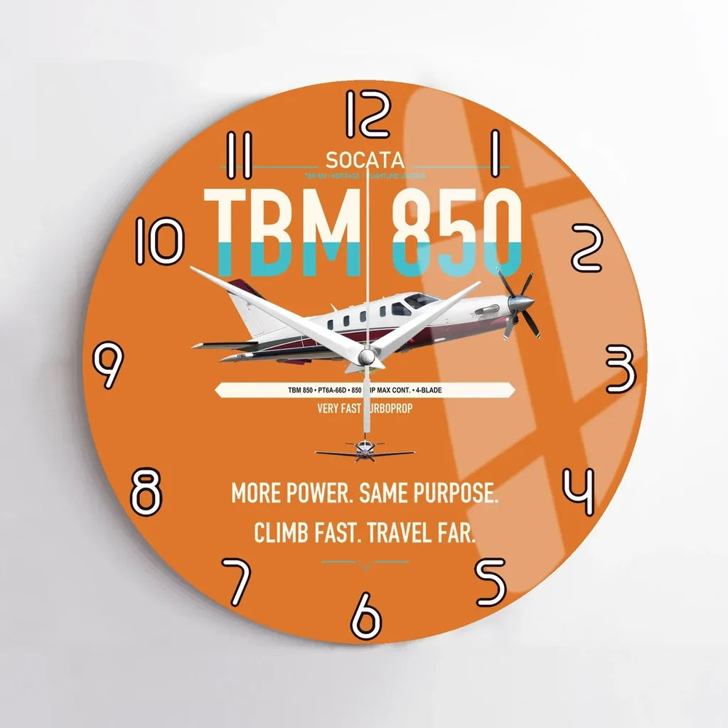 Socata TBM 850 design on orange no frame wall clock