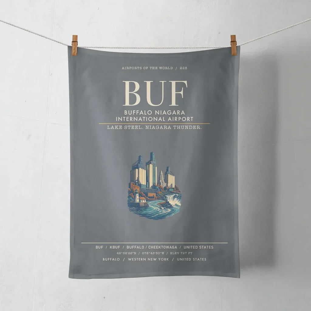 Buffalo Niagara International Airport (BUF) design on gray towel