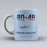 Thumbnail for RQ-4B Global Hawk design on light blue ceramic mug, double-side print
