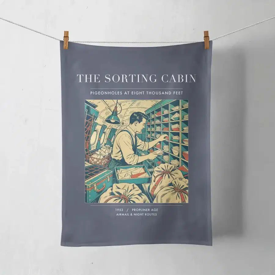 VINTAGE G4155 - The Sorting Cabin - Designed Towels design on navyblue