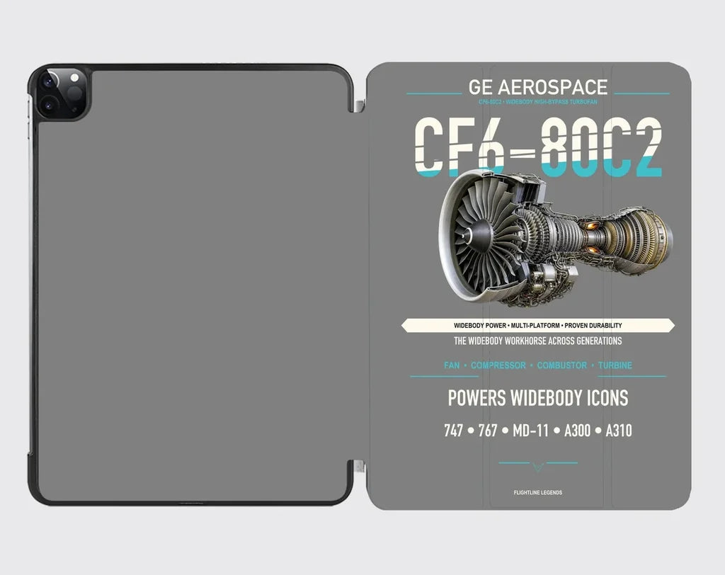 CF6-80C2 design on gray ipad tablet case
