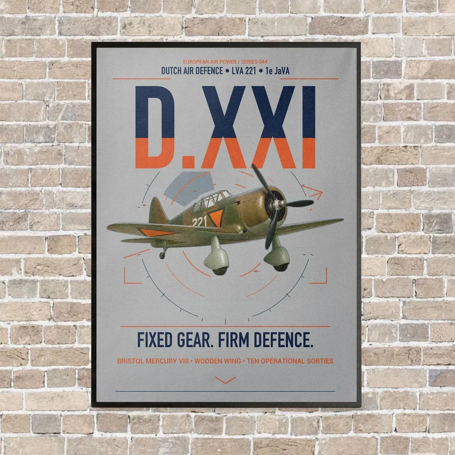 Fokker D.XXI — Dutch LVA aircraft 221 vertical canvas print - framed - light gray background