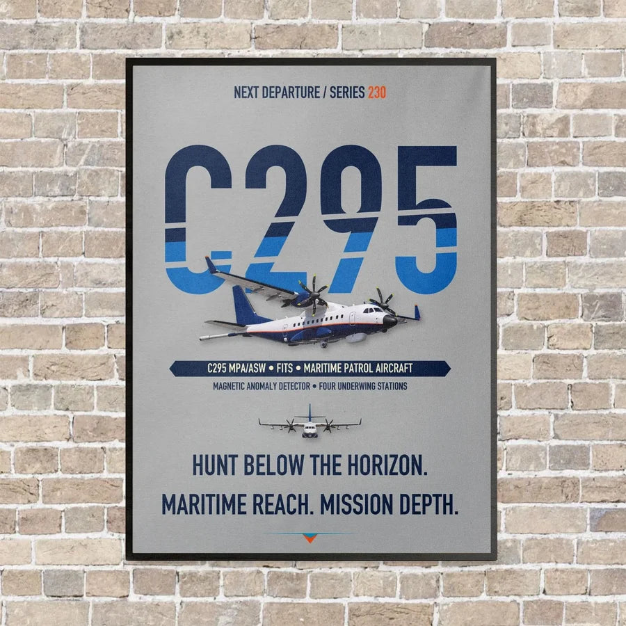 Airbus C295 MPA/ASW vertical canvas print - framed - light gray background