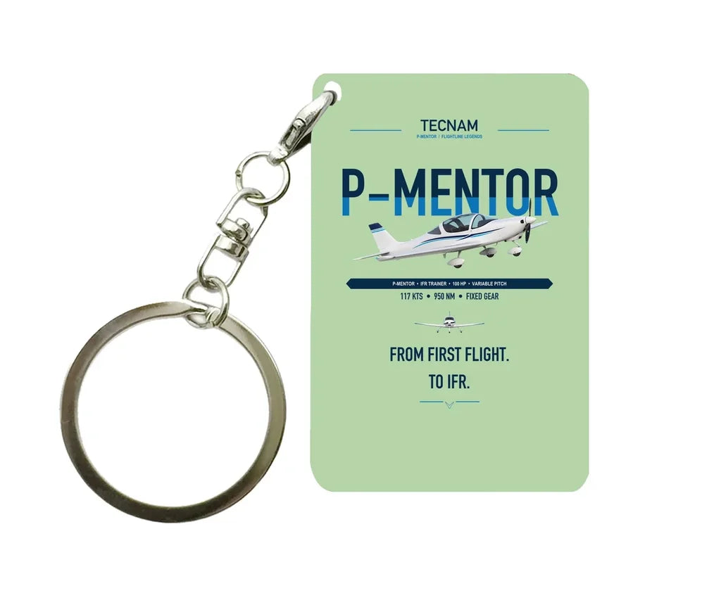 Tecnam P-Mentor design on light green designed key chain, double-side print