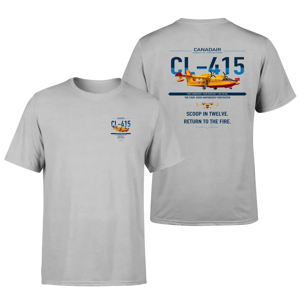 Canadair CL-415 design on light gray t-shirt, double-side print