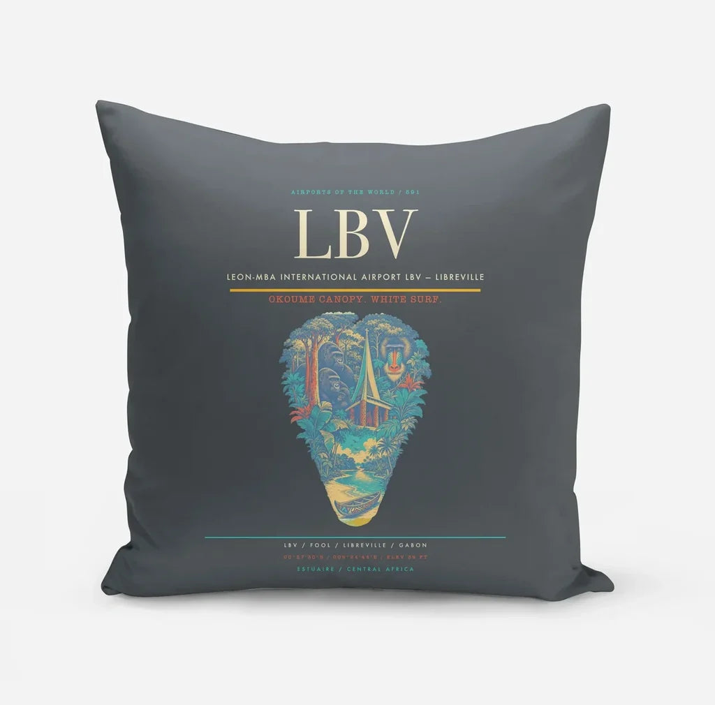 Leon-Mba International Airport (LBV) design on gray pillow