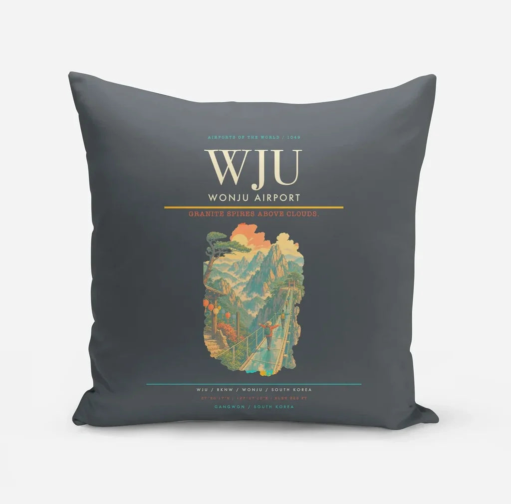 Wonju Airport (WJU) design on gray pillow