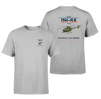 Thumbnail for Hughes OH-6A Cayuse design on light gray t-shirt, double-side print