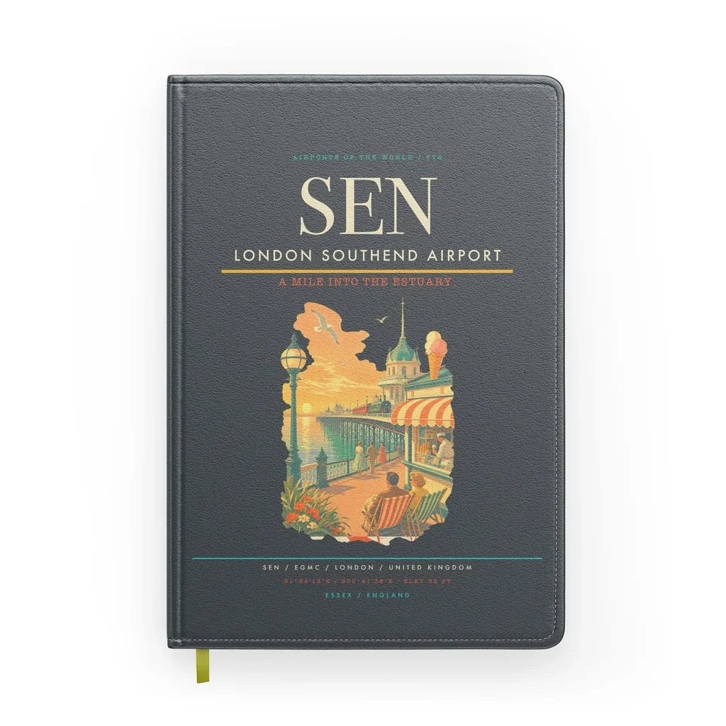London Southend Airport (SEN) design on gray notebook