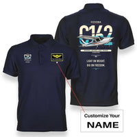 Thumbnail for Cessna 162 Skycatcher design on navy blue+name double-side polo t-shirt, double-side print