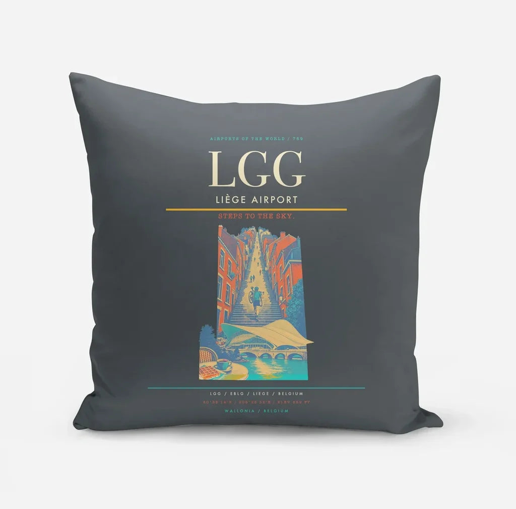 Liège Airport (LGG) design on gray pillow
