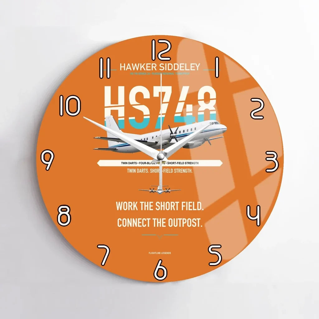 Hawker Siddeley HS 748 Series 2A design on orange no frame wall clock