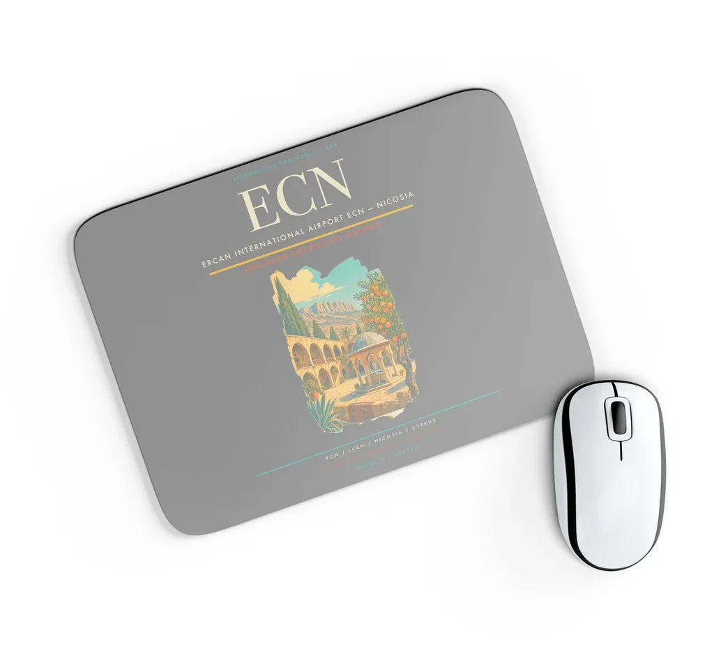 Ercan International Airport (ECN) design on gray rectangle mouse pad