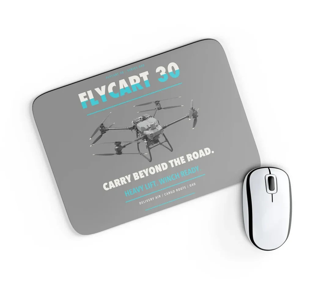 DJI FlyCart 30 design on gray rectangle mouse pad