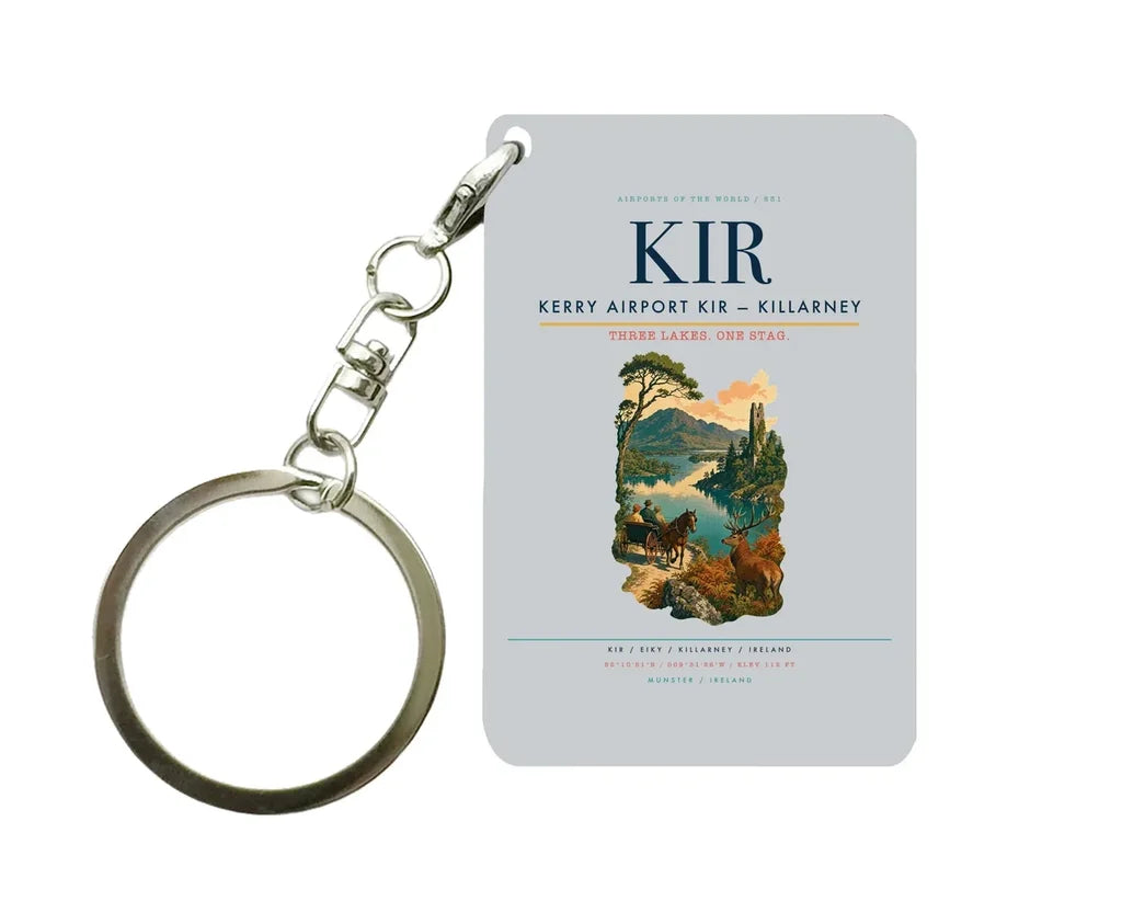 Kerry Airport (KIR) design on light gray key chain