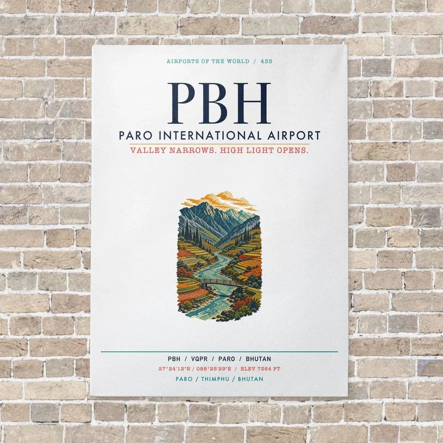 Paro International Airport PBH vertical canvas print - no frame - white background