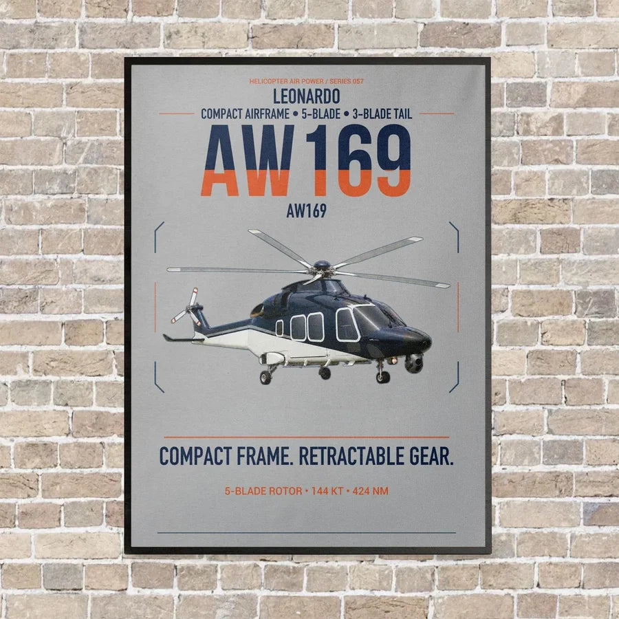 Leonardo AW169 vertical canvas print - framed - light gray background