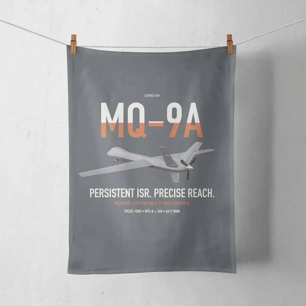 MQ-9A Reaper design on gray towel