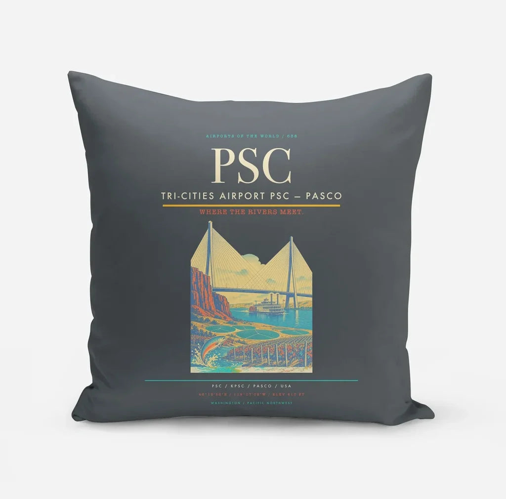 Tri-Cities Airport (PSC) design on gray pillow
