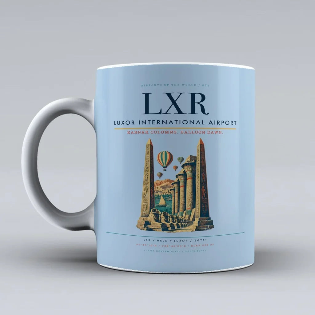 International Airport LXR Mug design on light blue luxor