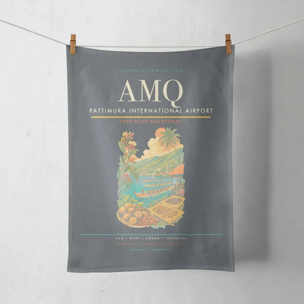 Pattimura International Airport (AMQ) design on gray towel