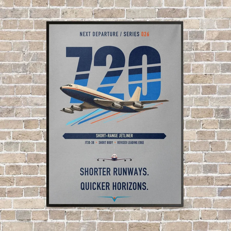 Boeing 720B vertical canvas print - framed - light gray background