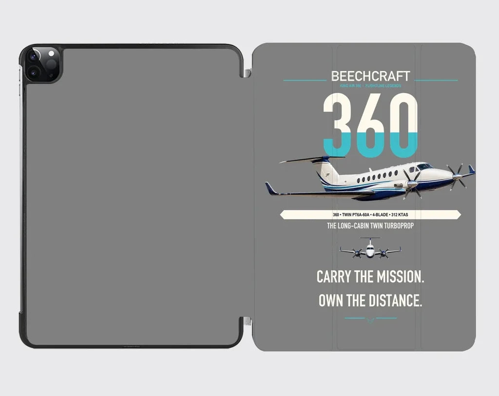 Beechcraft King Air 360 design on gray ipad tablet case