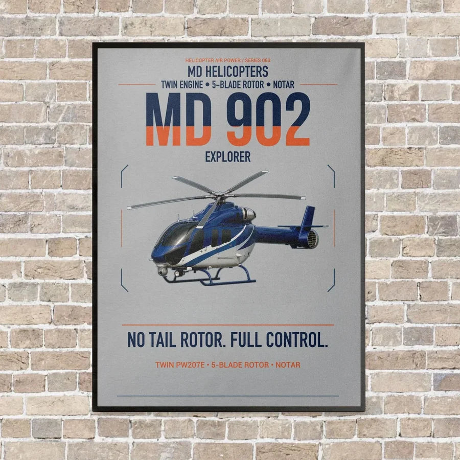 MD Helicopters MD 902 Explorer vertical canvas print - framed - light gray background