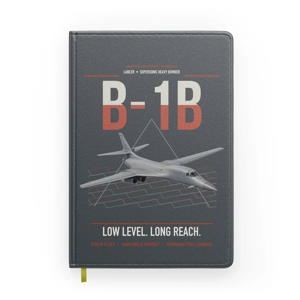 B-1B Lancer design on gray notebook