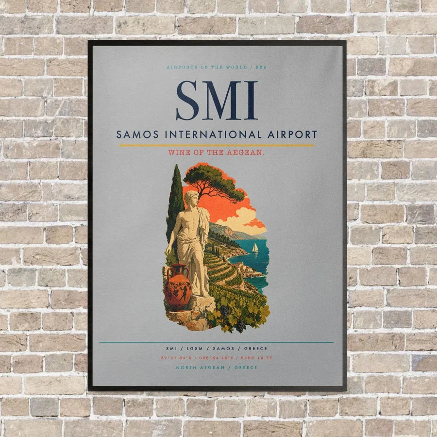Samos International Airport SMI vertical canvas print - framed - light gray background