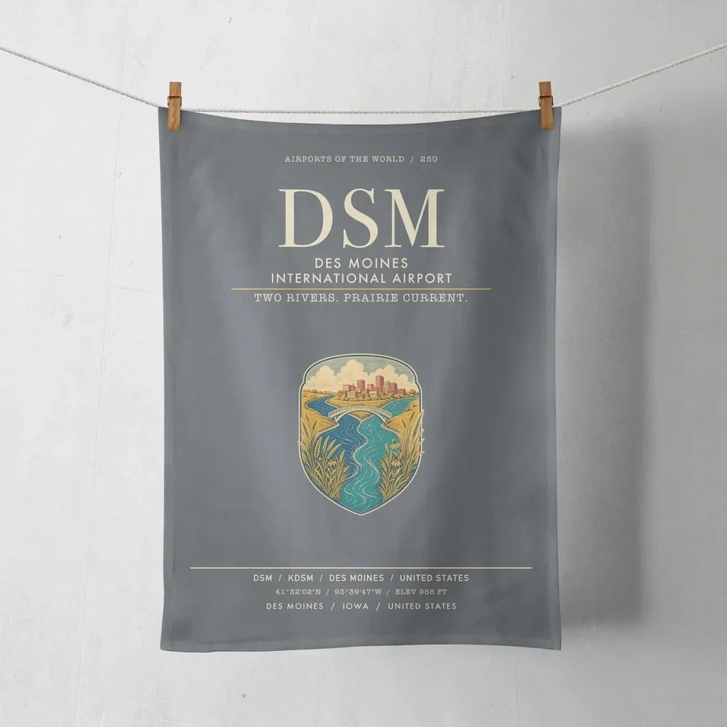 Des Moines International Airport (DSM) design on gray towel