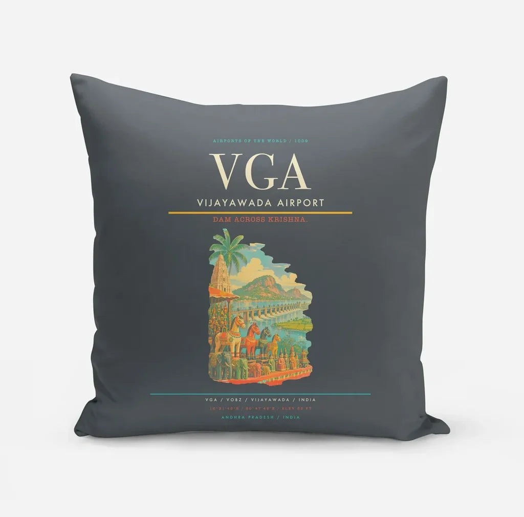 Vijayawada Airport (VGA) design on gray pillow