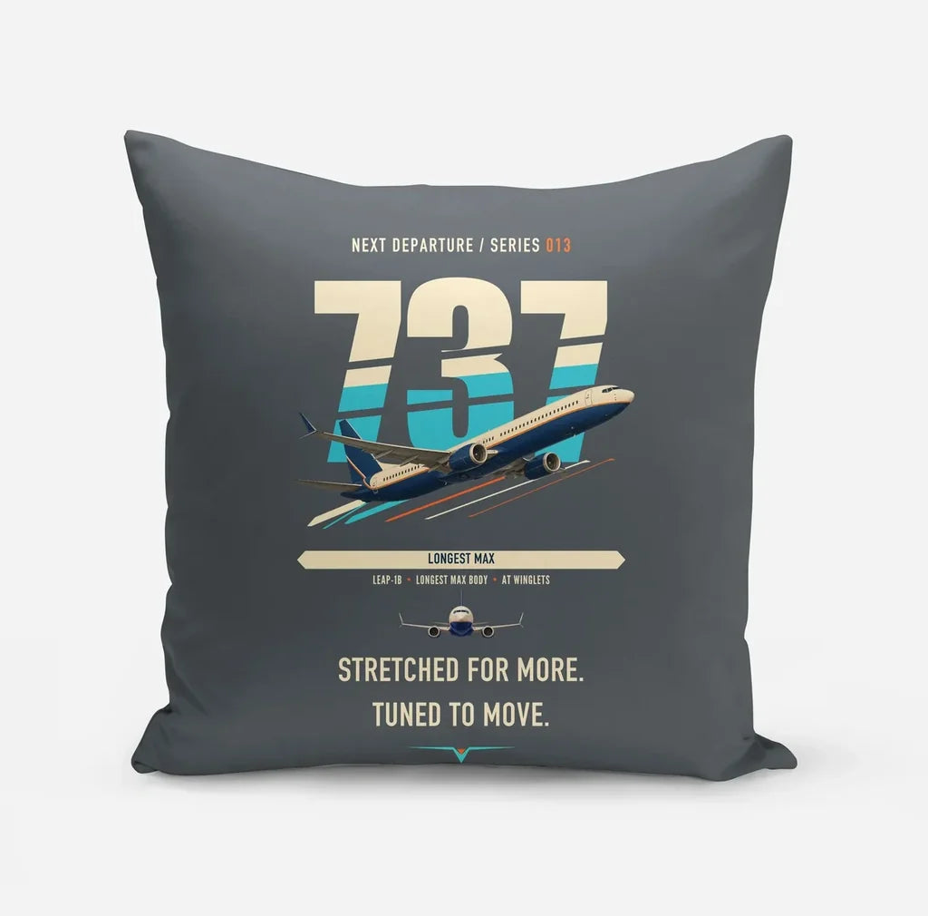 Boeing 737 MAX 10 design on gray pillow