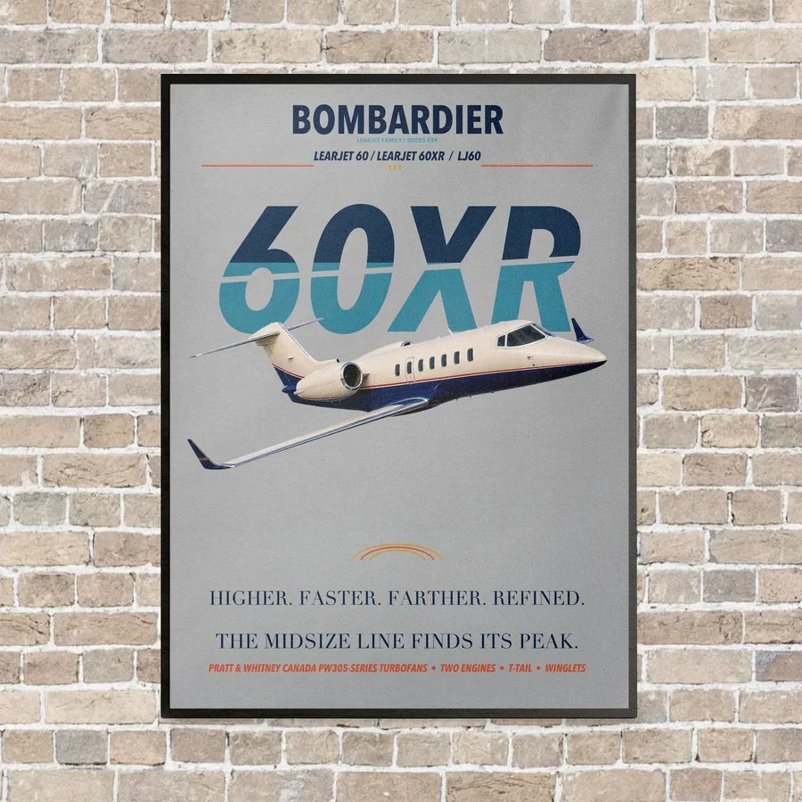 Bombardier Learjet 60XR vertical canvas print - framed - light gray background