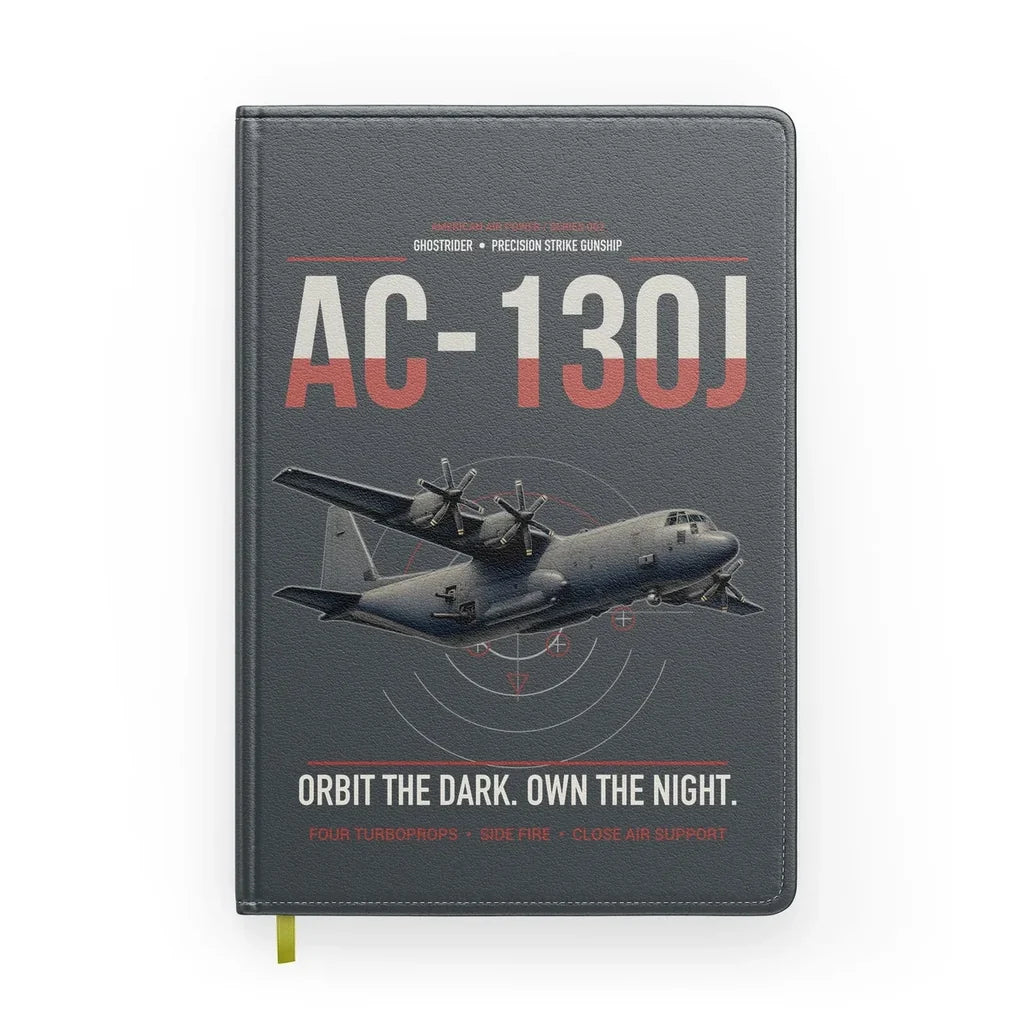 AC-130J Ghostrider design on gray notebook