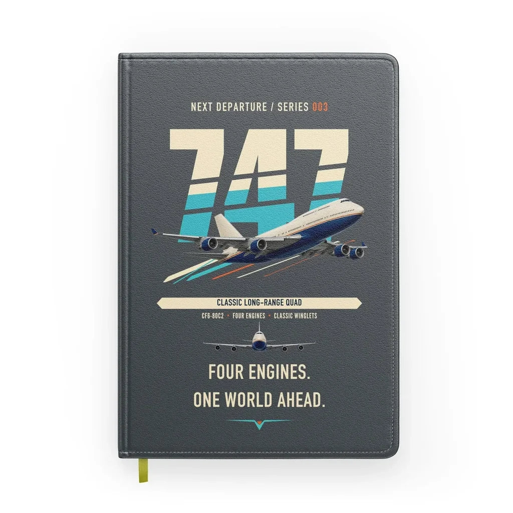Boeing 747-400 design on gray notebook