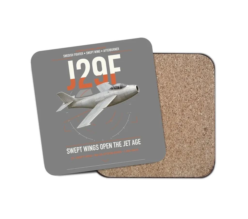 Saab J 29F Tunnan design on gray 1 piece coaster